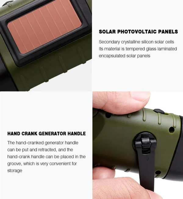 LED 450LM Solar Flashlight - Hand Crank Emergency Light - Image 13
