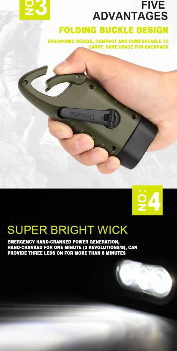 LED 450LM Solar Flashlight - Hand Crank Emergency Light - Image 10