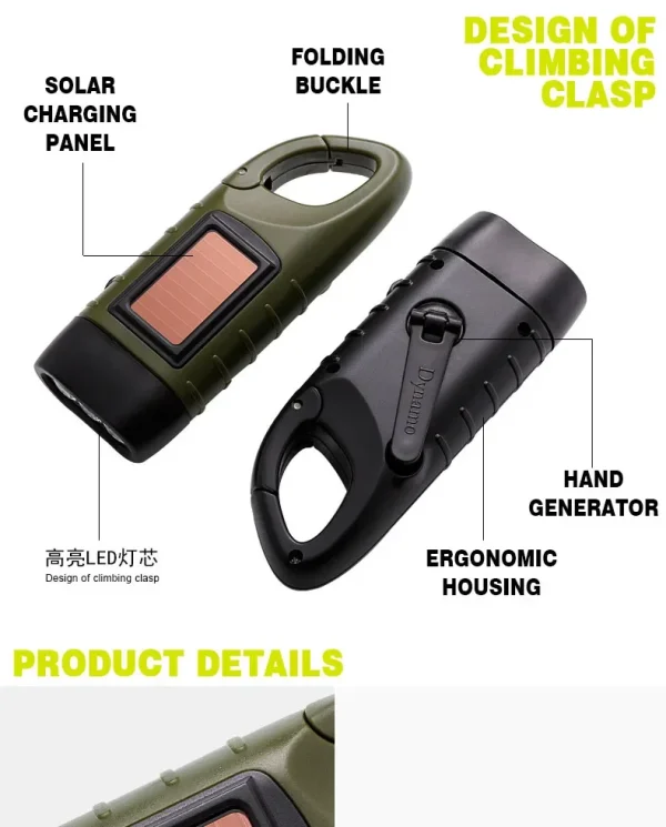 LED 450LM Solar Flashlight - Hand Crank Emergency Light - Image 12