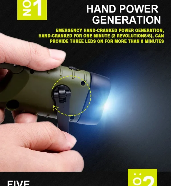 LED 450LM Solar Flashlight - Hand Crank Emergency Light - Image 8