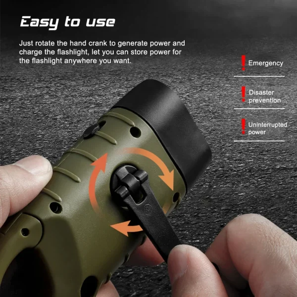 LED 450LM Solar Flashlight - Hand Crank Emergency Light - Image 2