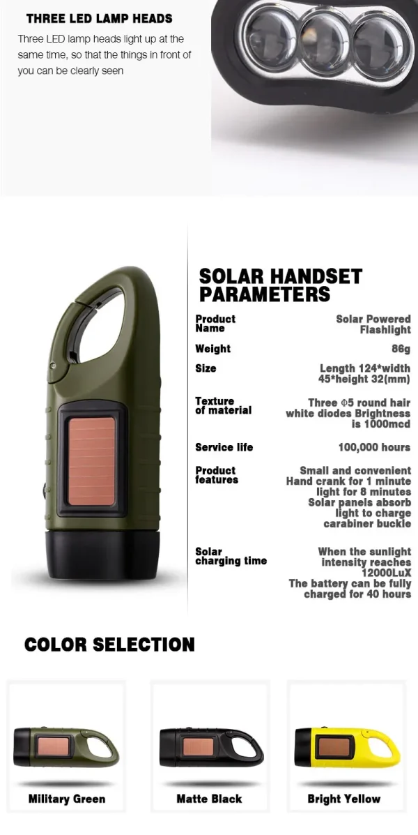 LED 450LM Solar Flashlight - Hand Crank Emergency Light - Image 15